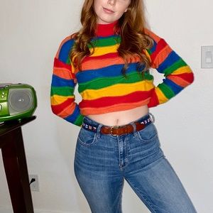 Primary color vintage flag leather belt